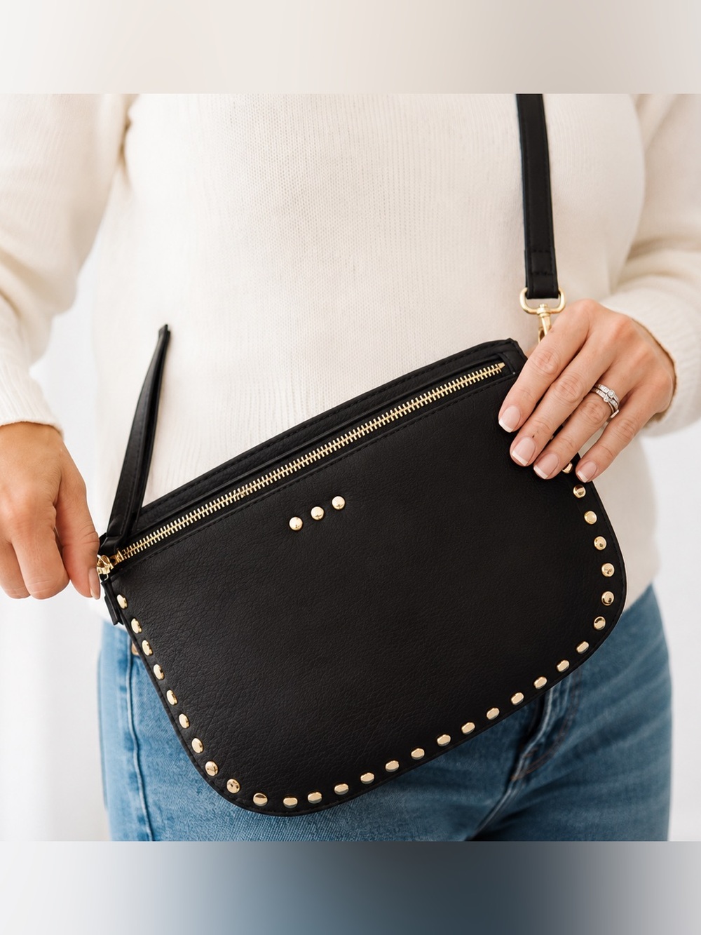 Studded Suede Crossbody Bag-Black